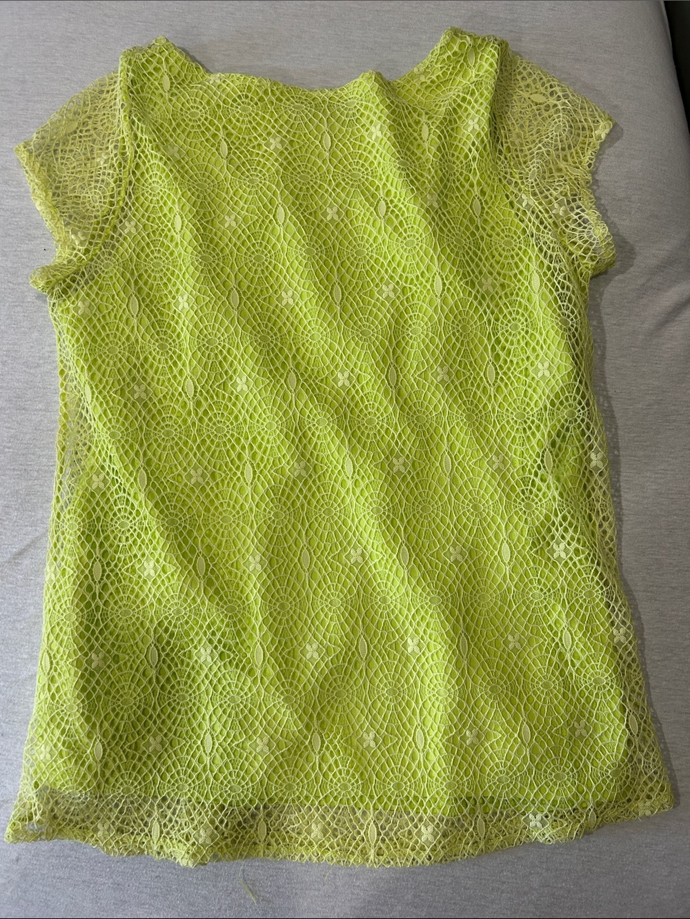 Peter Nygard Neon Yellow Lace Overlay Scoop Neck Camisole - Picture 5 of 6